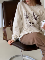 キャットドローイングスウェットシャツ/CAT DRAWING SWEATSHIRTS (OATMEAL)