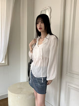 マーフィングラブリーピンタックフリルリボンヨルブラウス / Maping lovely pintuck frill ribbon yoru blouse