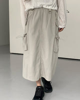 コットンポケットカーゴストリングバックオープンバンディングロングスカート /Mark cotton pocket cargo string back open banding long skirt