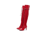Thigh High Buckle Heel Boots(Red)