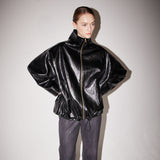 レザージップアップジャンパー / Leather zip-up jumper black