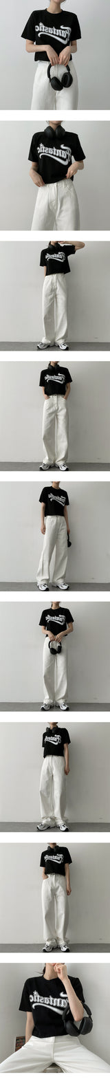 スティッククロップド半袖Tシャツ / Stick cropped short-sleeved T-shirt