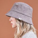Wide Corduroy Label Bucket Hat Gray