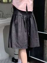リボンひも ベルト 裏バンディング インディゴ デニム フレア ミディ スカート /Sage Ribbon String Belt Back banding Indigo Denim Flare Midi Skirt
