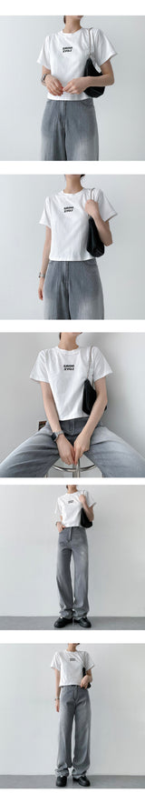 ムードラブエンボシングウール半袖クロップドTシャツ / Mood Love Embossing Wool Short-Sleeved Cropped T-Shirt