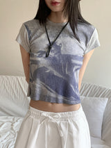ビローブループリントクロップショートスリーブTシャツ