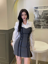 コルセットビスチェドレス/044. Corset bustier dress (black, gray)