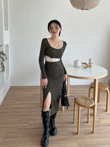 リベッドロングスカート/Ribbed Long Skirt (3color)