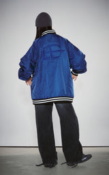  BOLD LOGO LONG VARSITY JACKET_BLUE