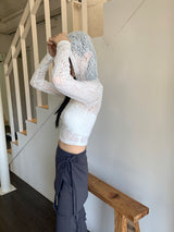 Swan rose see-through cropped hooded sweatshirt