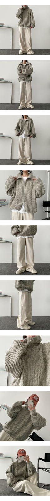 Retodum Two Way High-Neck Twisted Knitted Zip-Up