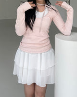 バレエコアUネックリボンチョーカースリムTシャツ / Ballet Core U-neck Ribbon Choker Slim T-shirt