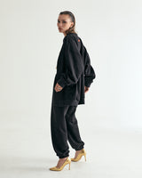 UNISEX LABEL POINT SOFT SWEAT CARDIGAN W - BLACK (6636052250742)