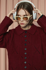 BUTTON ARGYLE KNIT JACKET / WINE