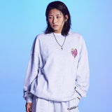 HEART PRINTING PAINTING SWEAT SHIRT-WHITE MELANGE