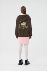 チェリーケーキ柄ジップアップフーディー／CHERRY CAKE PATTERN ZIP UP HOODIE [BROWN]
