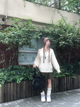 ヴィンテージツイストバルーンアンバランススリットニット