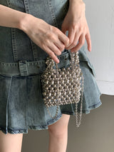 フェディンメタルパールビーズパールトートクロスバッグ/Pedin Metal Pearl Bead Pearl Tote Crossbody Bag