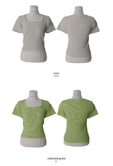 ボーダースクエアネック半袖Tシャツ (4color)