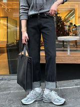 LMN Regular Roll-Up Denim Pants (Black)
