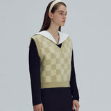 Kid-mohair checkerboard vest - Sage green (6674920898678)