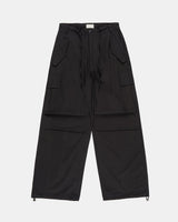 Cotton waist string wide cargo pants