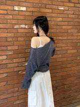 [5color]ジュエルサマーボートネック長袖ネットニット / Juel Summer Boat Neck Long Sleeve Net Knit