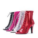 See-Through Patent Combination Open Toe Heel(Pink)