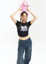 ハートバニーラグランクロップTシャツ / Heart bunny Raglan Crop-T (black)