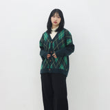 バルキーブラシアンドアーガイルカーディガン/Bulky Brush and Argyle Cardigan_3color