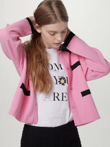 Color block knit cardigan - Pink (6671635710070)