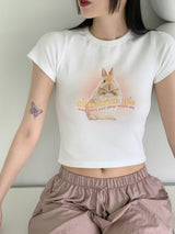[MADE] エルカバニーラビットプリントクロップド半袖Tシャツ / Elka Bunny Rabbit Print Cropped Short Sleeve T-Shirt