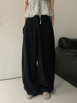 Bupin summer fabric back-banding balloon Vintage washing long wide denim pants