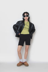 クロップレザーカーディガン / Crop leather cardigan