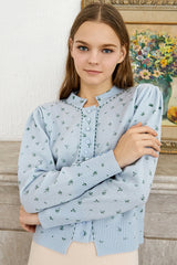100% wool hand stitch print cardigan_blue (6655895863414)