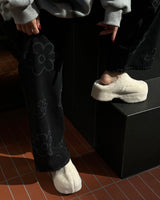 Flower string denim wide pants