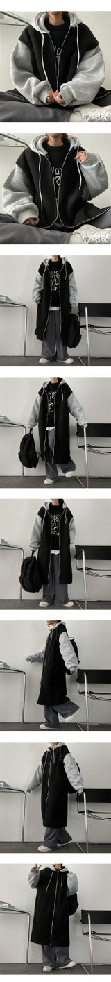 [Fleece] ニバーフリースラインドウールカラーリングロングジップアップフーディドジャンパー