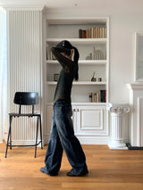 Delray back cut wide denim pants