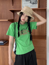 パーシフィックY2Kレタリングセミクロップ半袖Tシャツ