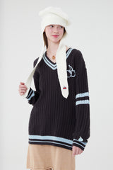ミドルチェリーVネックニット／MIDDLE CHERRY V-NECK KNIT [CHARCOAL]