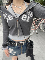 Y2K ワッフル2WAY クロップドフーディジップアップ / Y2K Waffle Two-Way Cropped Hoodie Zip-Up