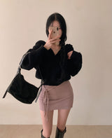 [BELLIDE MADE] ナチュラルフードハーフジップクロップニット