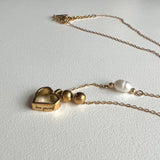 レタリングハートフレッシュウォーターパールボールゲストネックレス / loys Lettering Heart Fresh Water Pearl Ball Guest Necklace