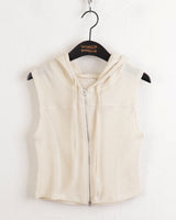 ワズスリムフィットワッフルツーウェイノースリーブベストクロップドフーディージップアップ / Waz Slim Fit Waffle Two-Way Sleeveless Vest Cropped Hoodie Zip-Up