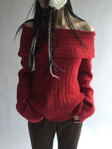 Off-shoulder long knitwear