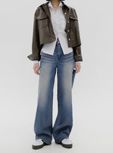 カッティングワイドミディアムブルーパンツ / Cutting Wide Medium Blue Pants