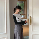 サイトラムナッピングカラースタープリントクロップロングスリーブTシャツ