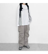 (ユニセックス) レーシングカラールーズロングスリーブTシャツ / (Unisex) Lacing Color Loose Long Sleeve T (2 colors)