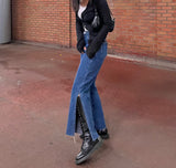 ワイドフィットスリットデニムパンツ/WIDE FIT SLIT MEDIUM BLUE DENIM PANTS [16634]