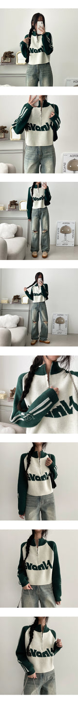Novak Crop Double String Half Zip-Up Knitwear